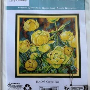 Joy Sunday “camellias” Yellow and Green Floral Wall Art Kit